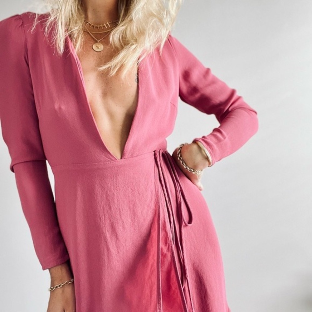 Reformation Georgette mini wrap dress in Antique Rose